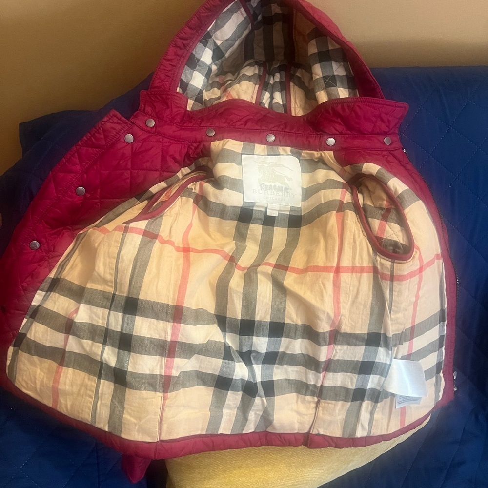 Burberry Red Quilted Jacket with Check Lining